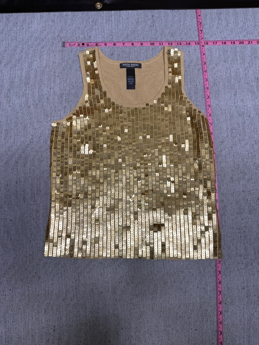 Bisou Bisou Gold Sequin Sleeveless Party Tank Top XL